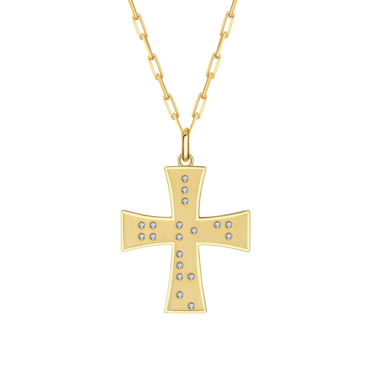 Touchstone Cross God/Love in Braille Crystals Necklace Gold