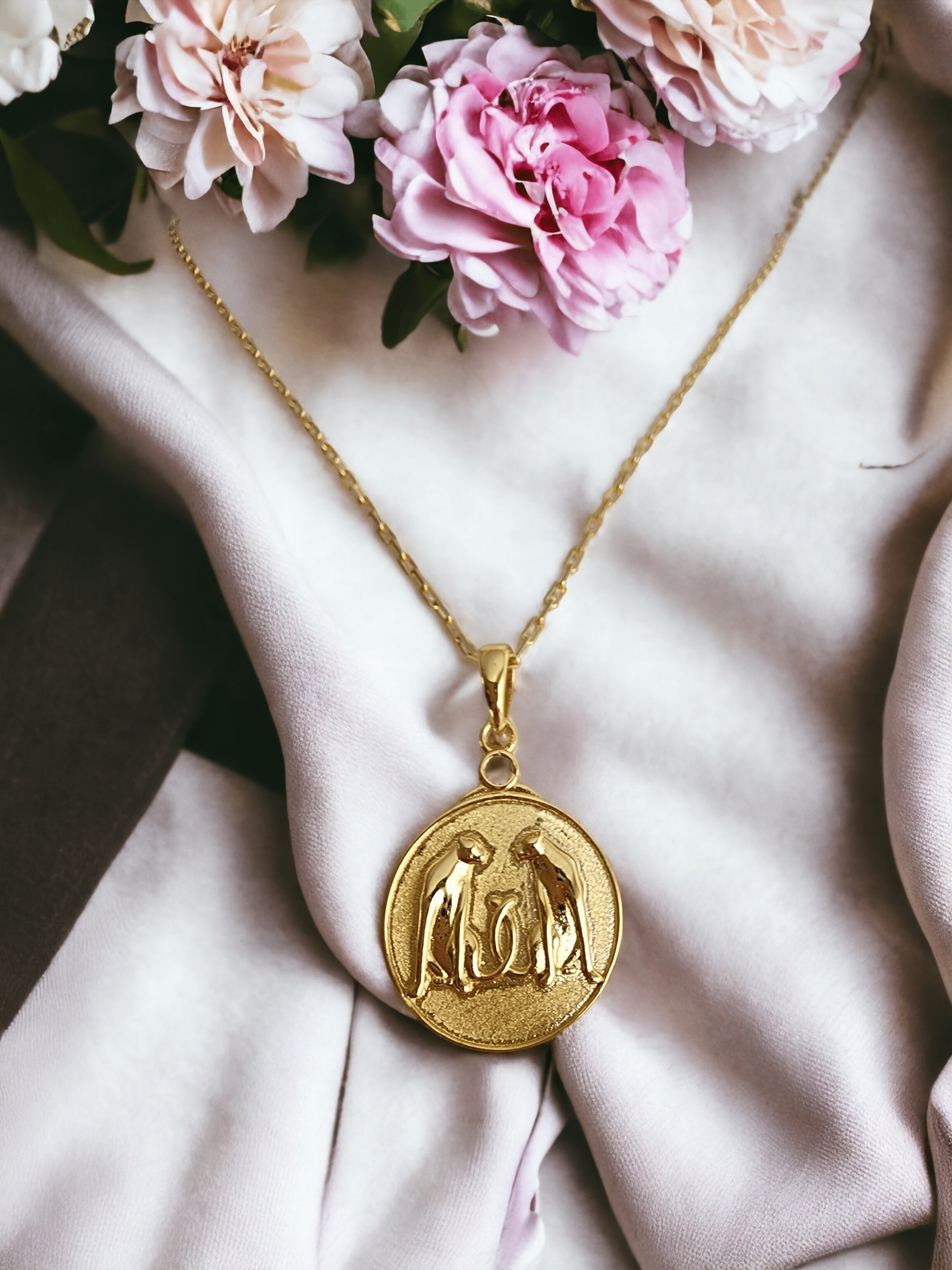 Gold Zodiac Gemini Medallion Necklace