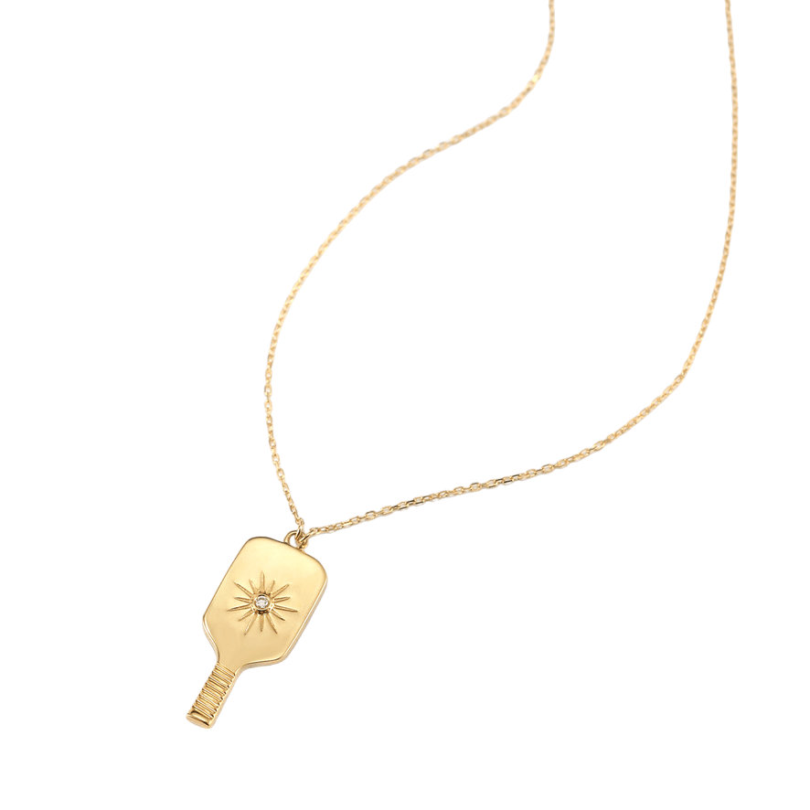 Pickleball Paddle Pendant FINE Necklace Solid 14k Gold with Diamond