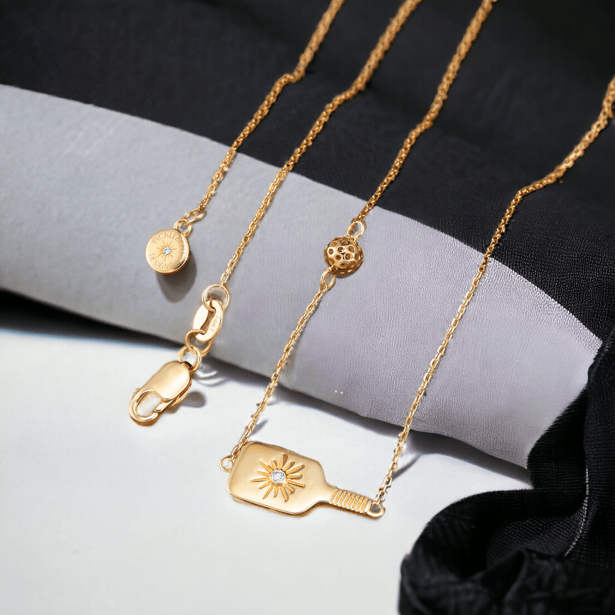 Pickleball Dinker FINE Necklace Solid 14k Gold with Diamond