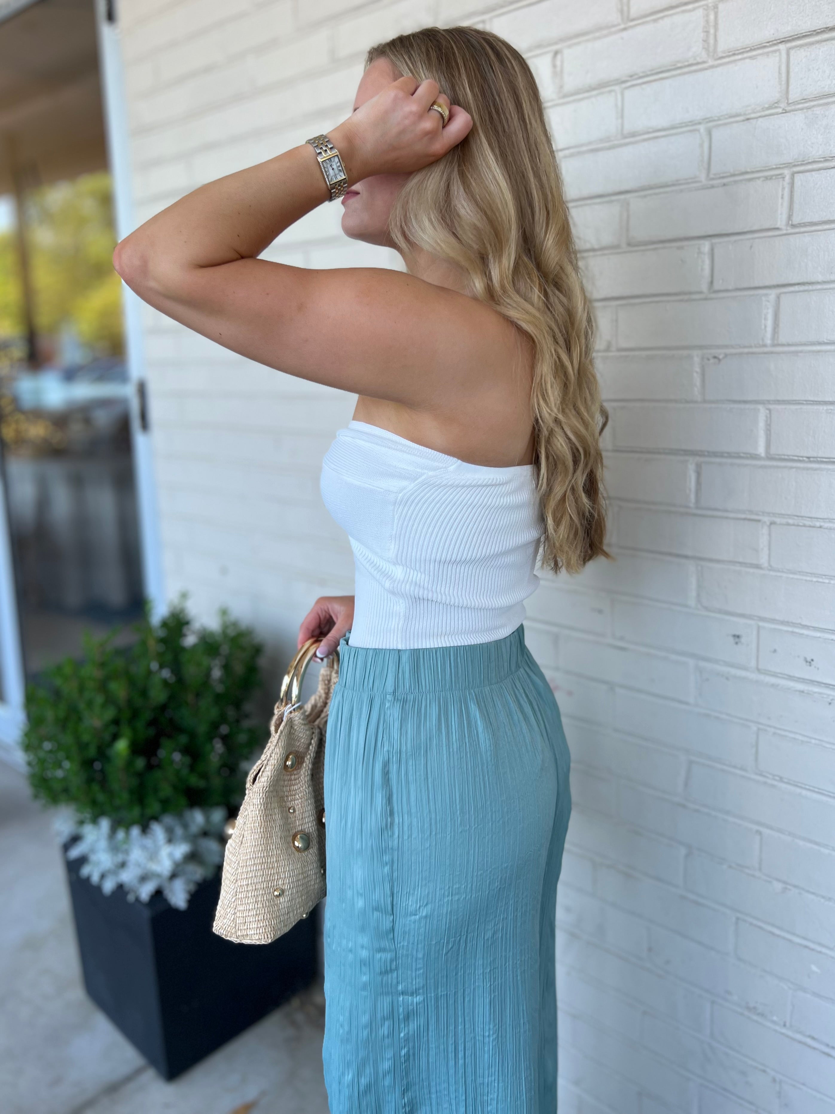 Olivaceous | Strapless Knit Twist Front Top | Sweetest Stitch Boutique