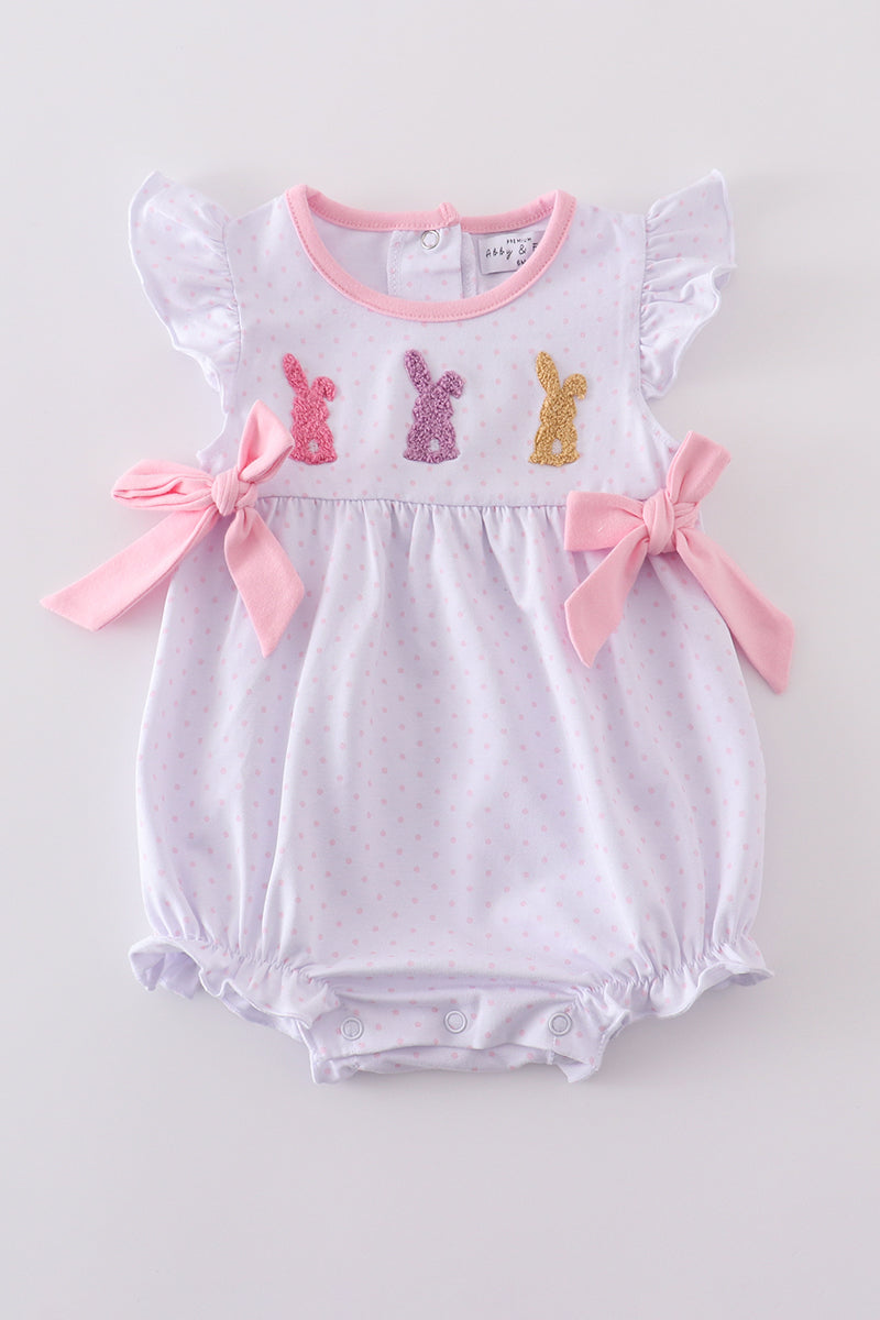 Petit Bebe- Pink check scalloped bubble w/ lt.blue side bows main image 0