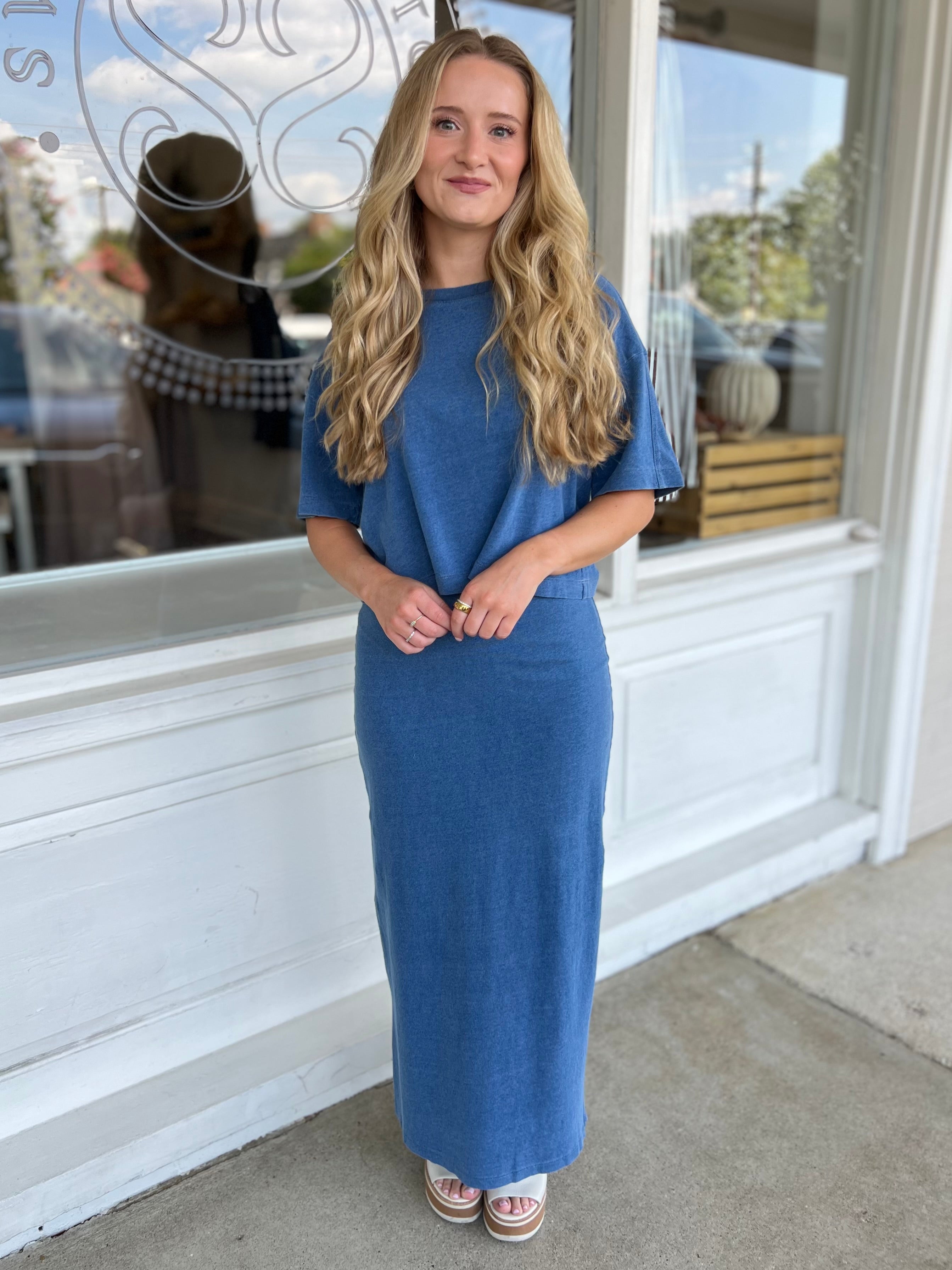 Z Supply | Gail Jersey Denim Midi Skirt | Sweetest Stitch