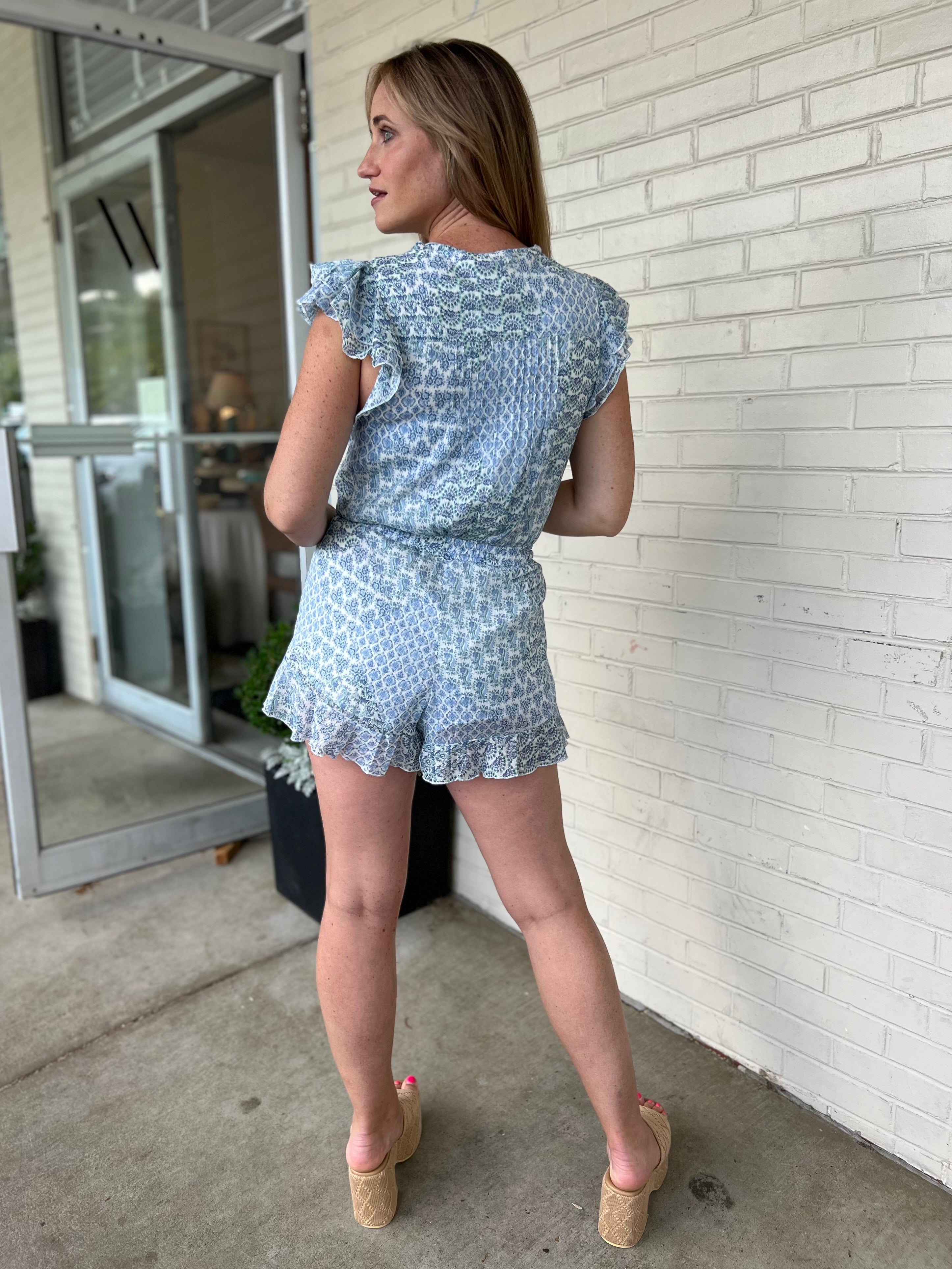 Olivaceous | Blue Floral Elia Romper | Sweetest Stitch Boutique