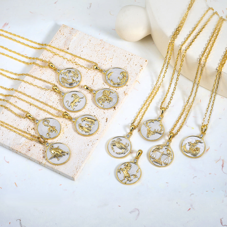 Gold necklaces with Gold and Silver zodiac pendants