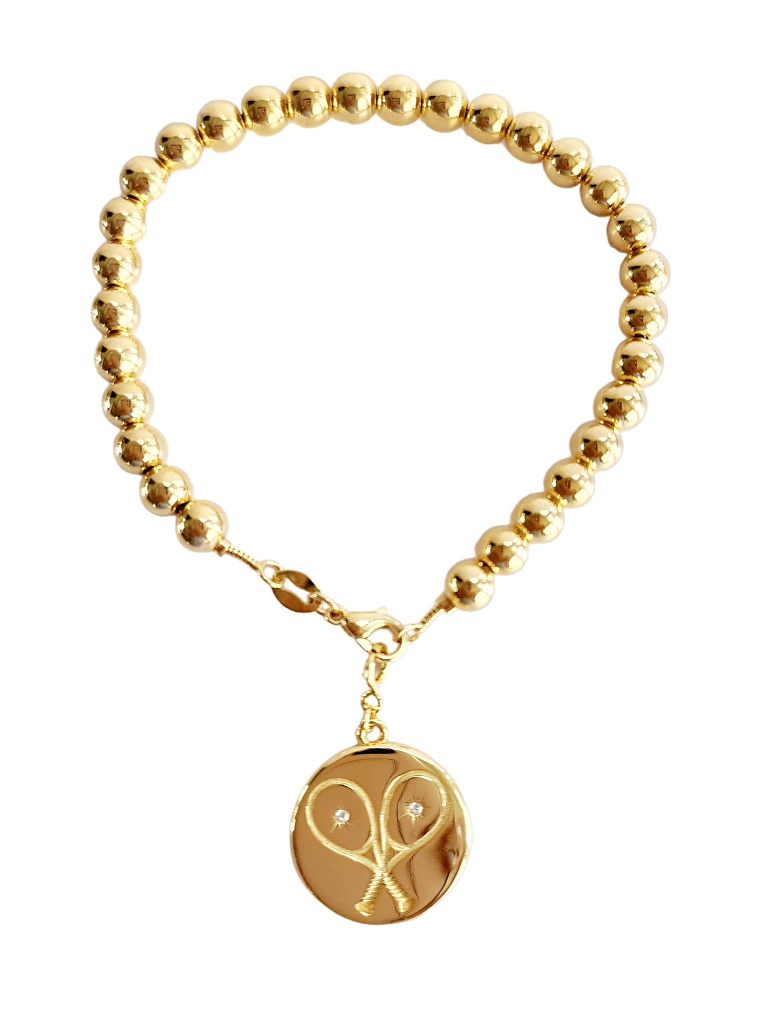 LoveMatch Tennis Love Grande Gold Ball Bracelet with Double Tennis Racquet Round Charm