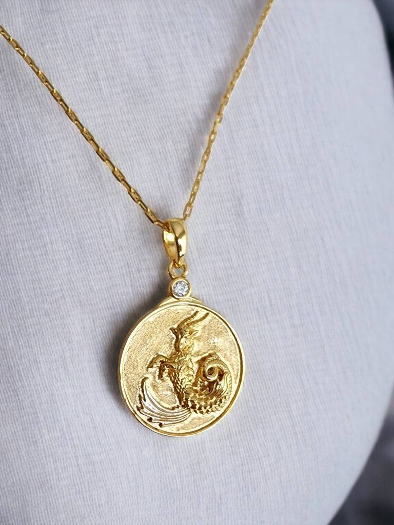 Gold Zodiac Capricorn Medallion Necklace