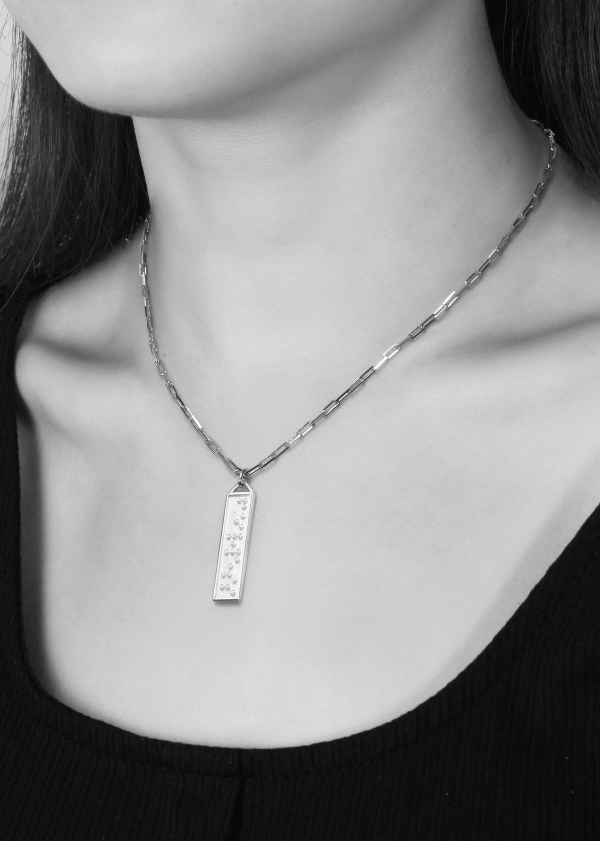 Touchstone I Love You Bar Necklace Silver on model