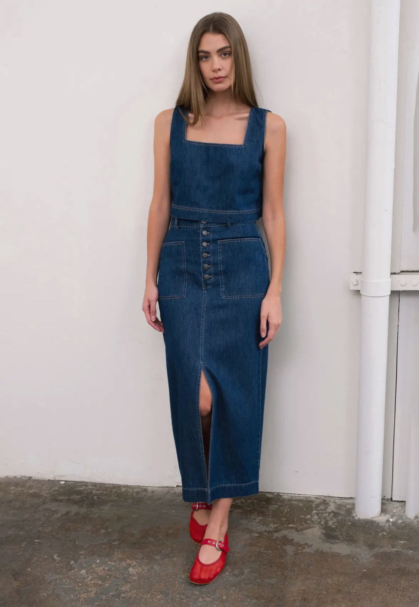 moon river denim midi dress Women's MOON RIVER Denim Dresses