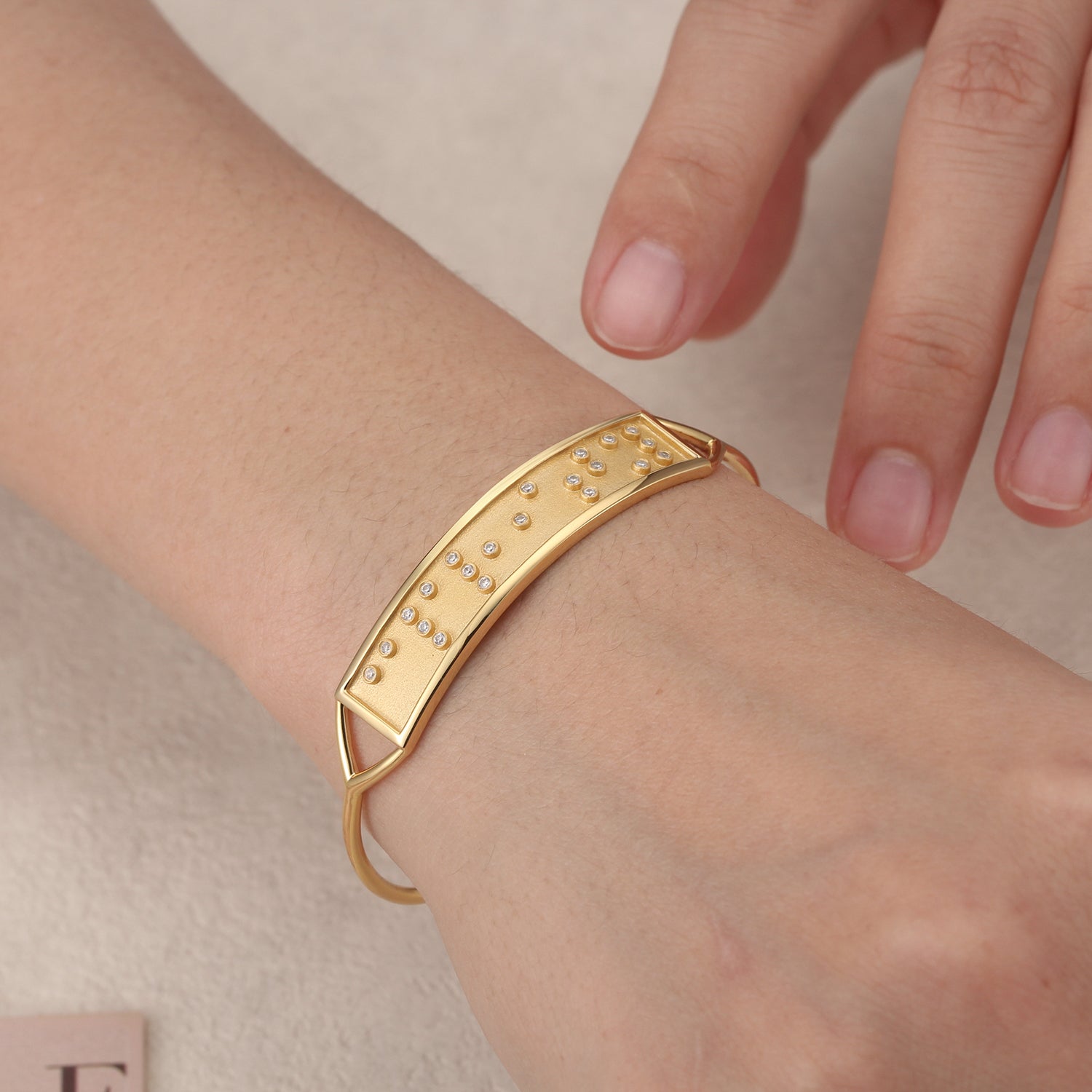 Touchstone 'Clarity' Cuff Braille Crystals Gold on Model