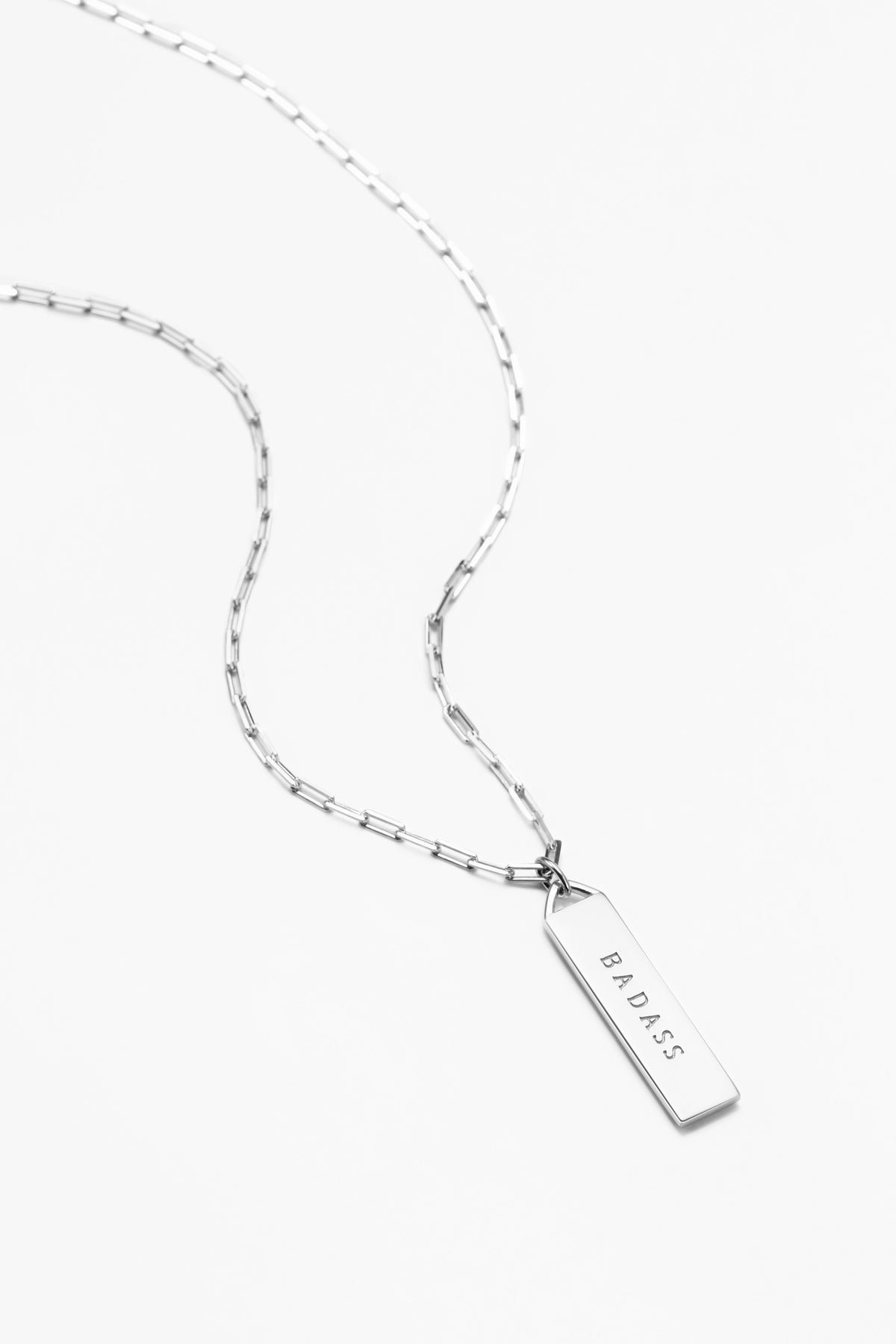 Touchstone Badass Bar Necklace Silver "Badass" engraved on reverse
