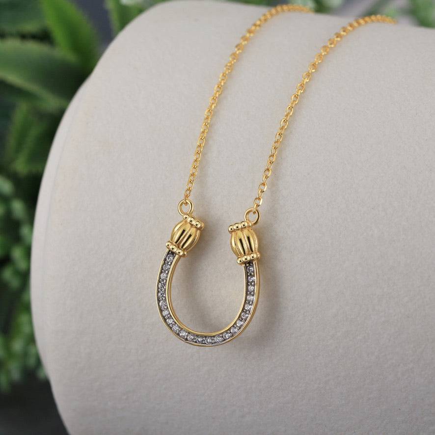 Saints Feeling Lucky Gold Reversible Horseshoe Necklace with Crystals