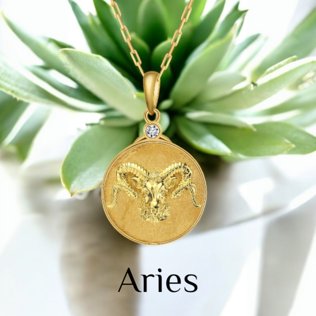 Aries zodiac Ram gold necklace pendant