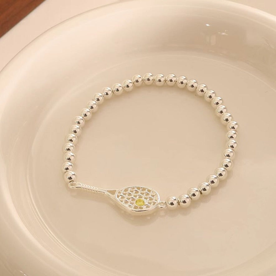 Lovematch Silver beaded stretch bracelet with a Tennis Racquet detail