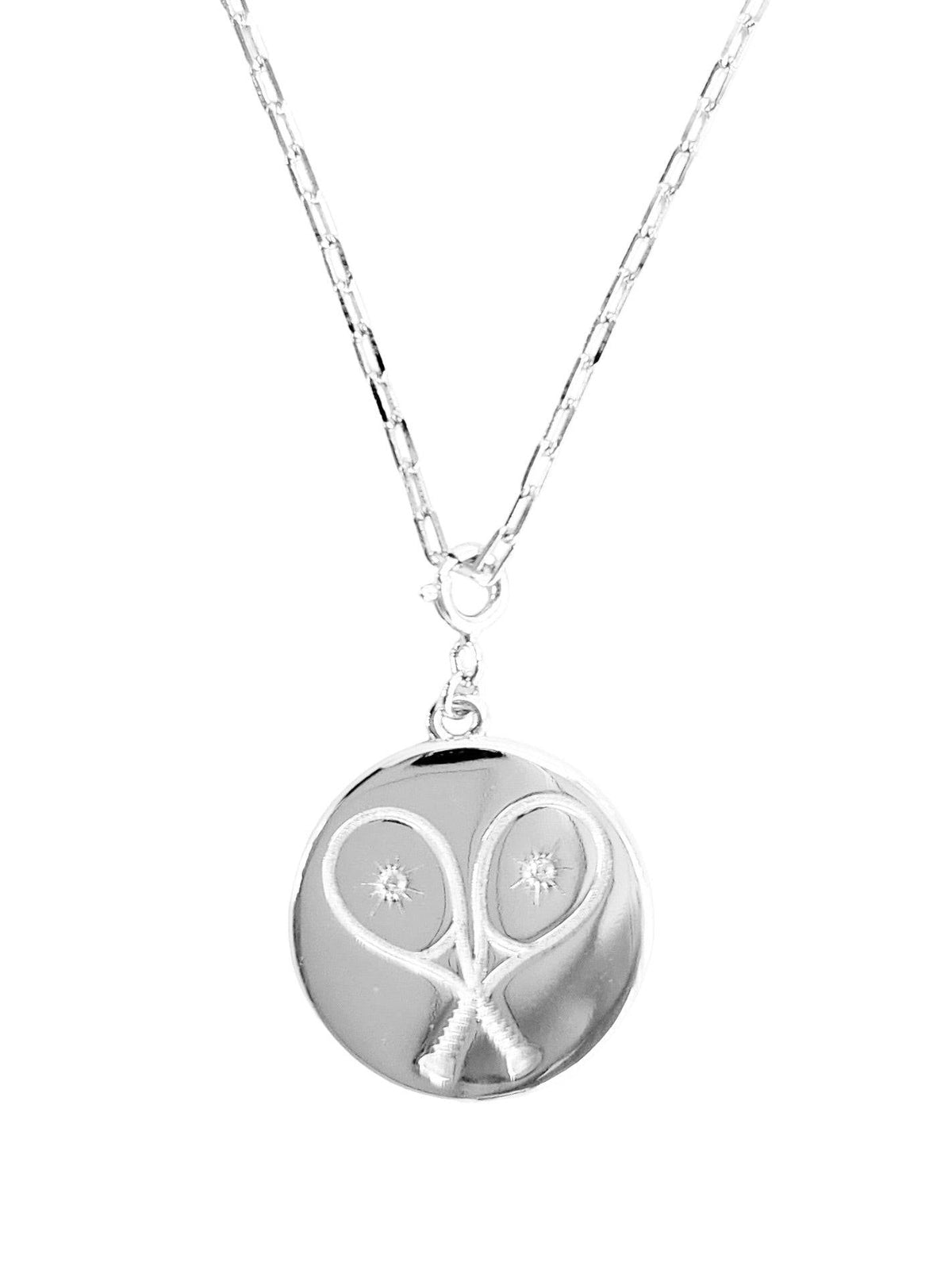 LoveMatch Tennis Heart Pendant Two Tennis Racquets Necklace Silver