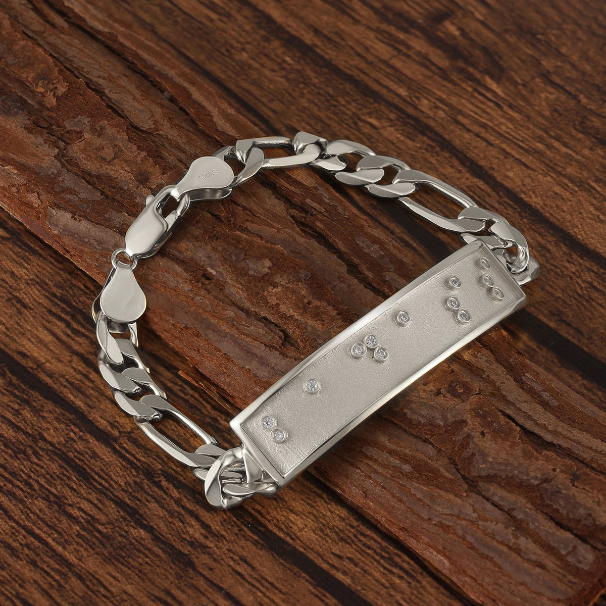 Touchstone 'Badass' in Braille Crystals ID Link Bracelet in Silver
