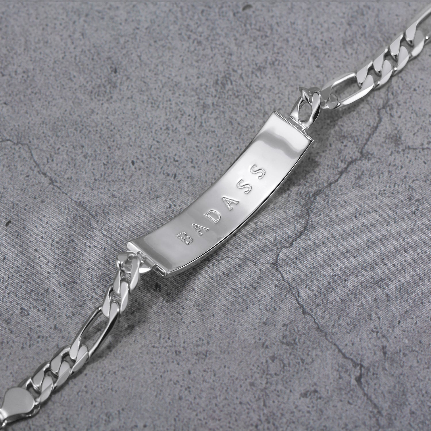 Touchstone 'Badass' Engraved Inside ID Link Bracelet in Silver