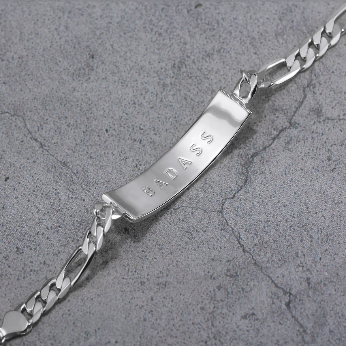 Touchstone 'Badass' Engraved Inside ID Link Bracelet in Silver
