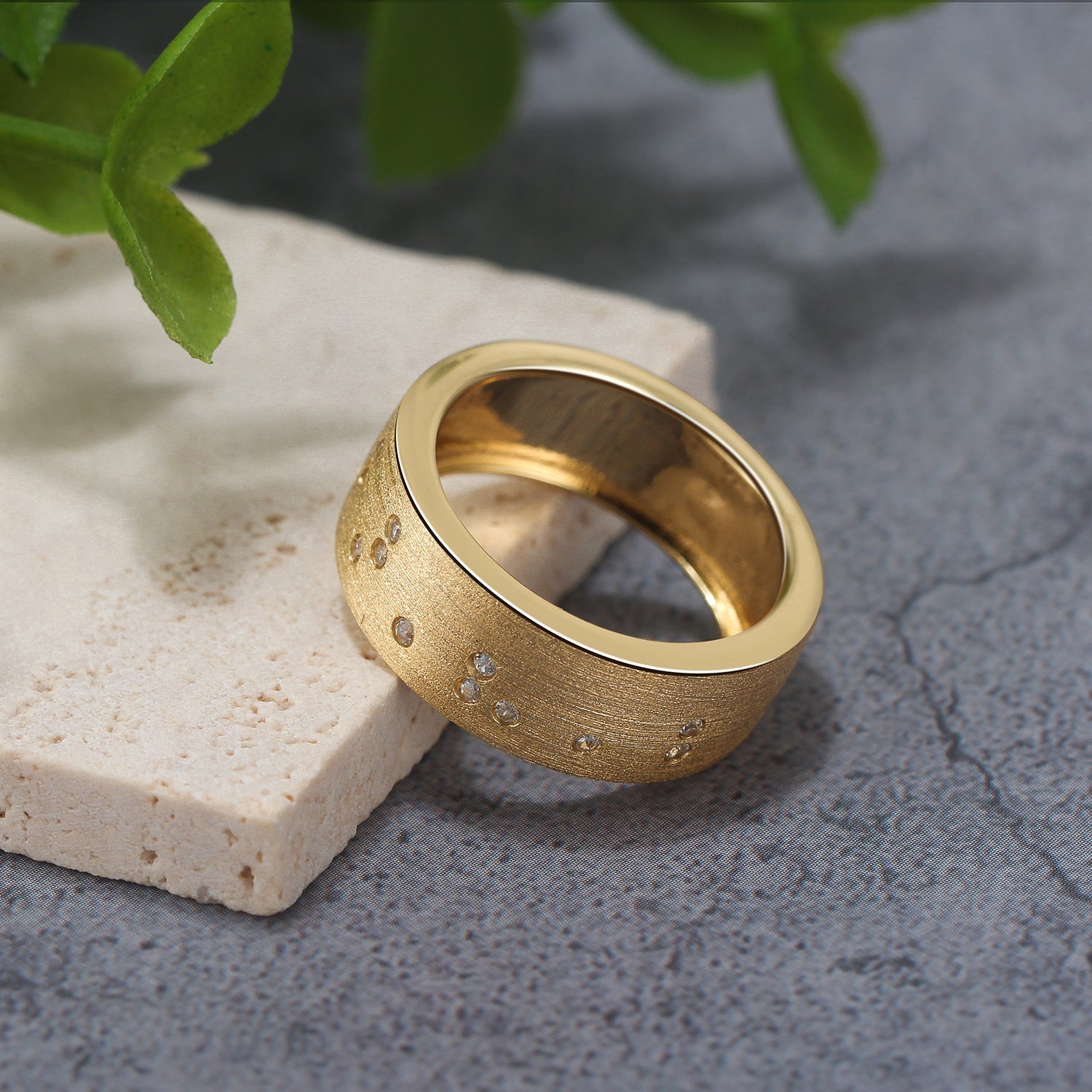 Touchstone Badass Band Ring Brushed Gold with Braille Crystals