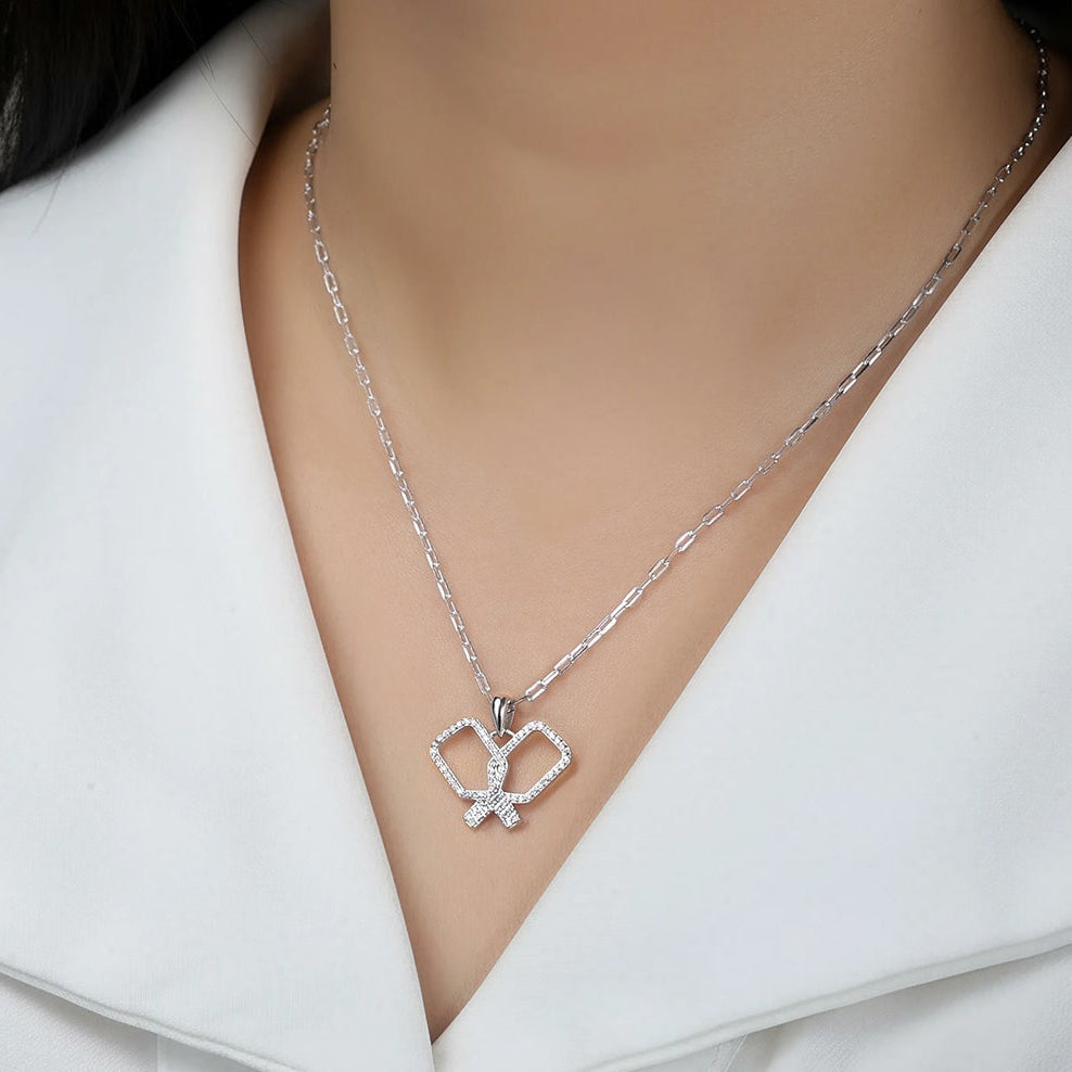 Silver pickleball paddle necklace pendant