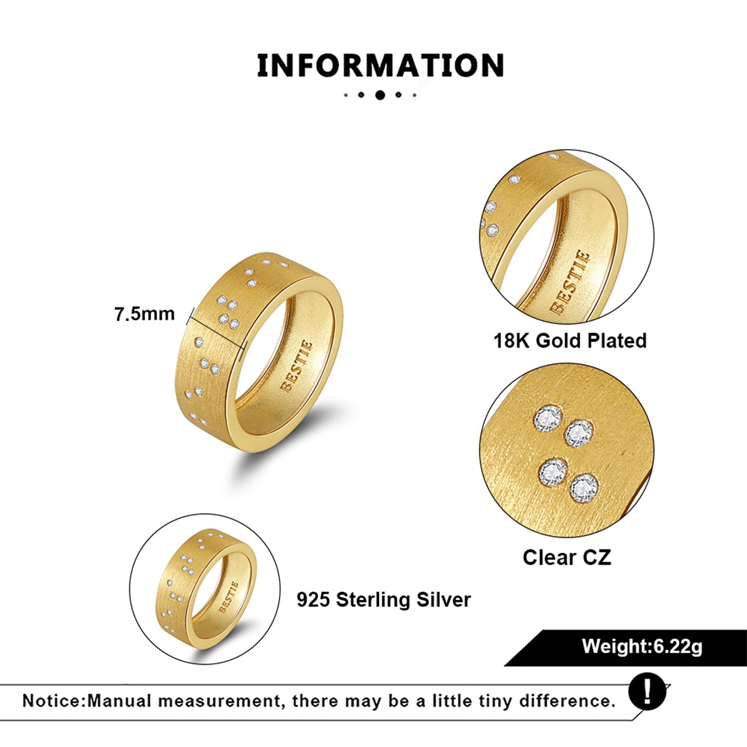 Touchstone Bestie Band Ring Brushed Gold Specs