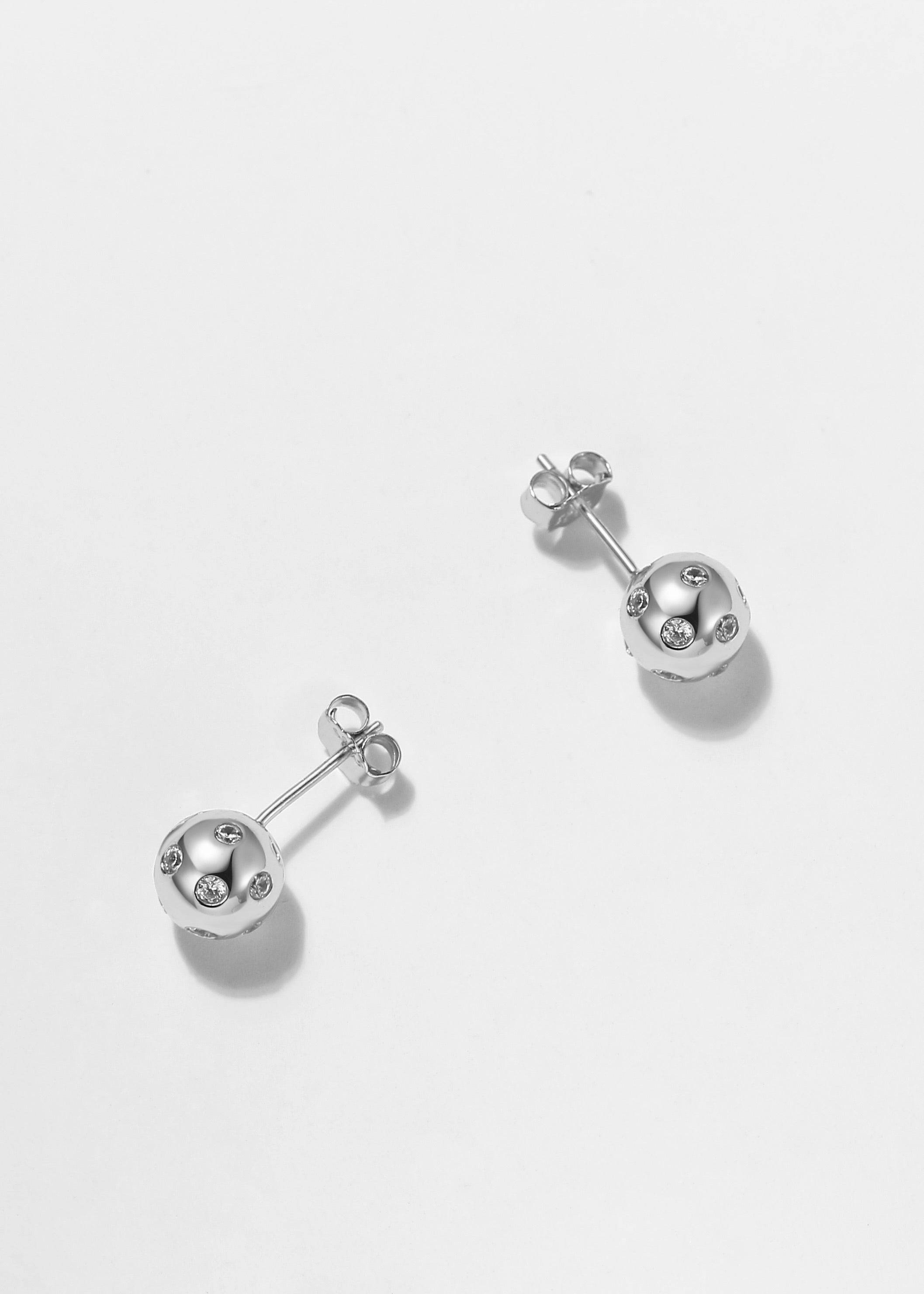 Pickleball Bling Crystals Stud Ball Silver Earrings