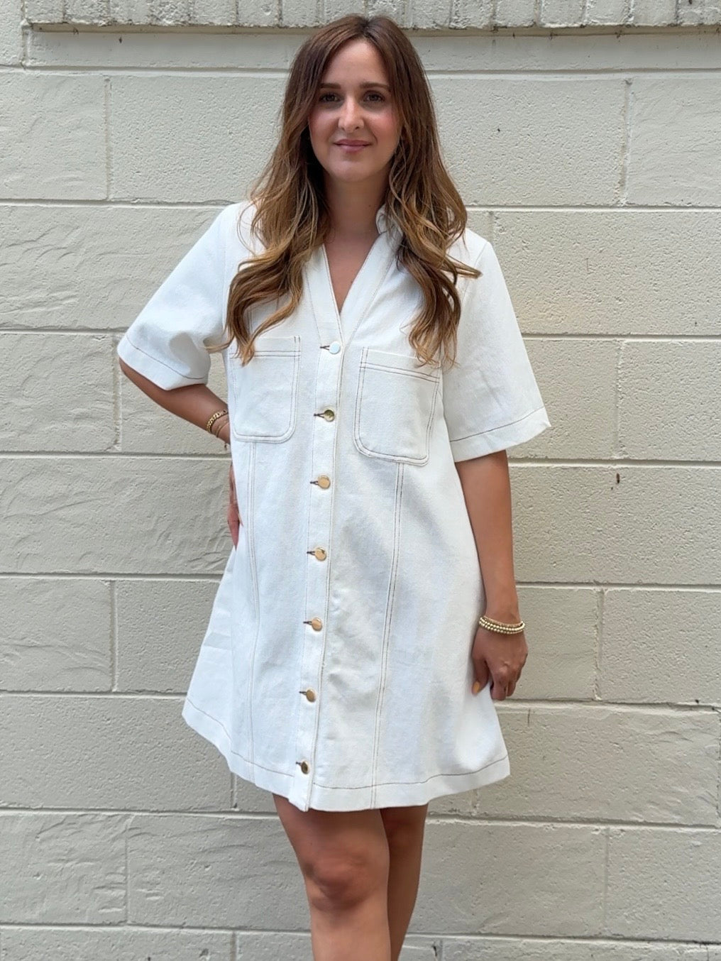 Entro | Whitney Button Front Off White Denim Dress | Sweetest Stitch