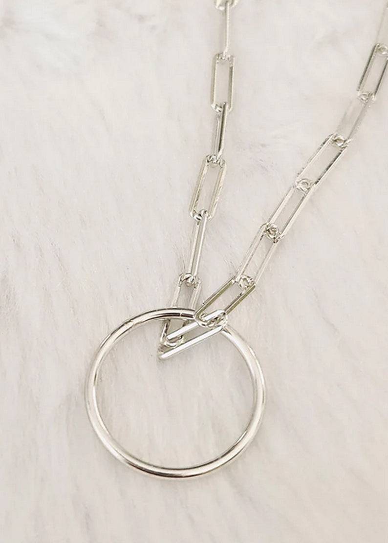X 30-inch Clip Link Ring Necklace Silver
