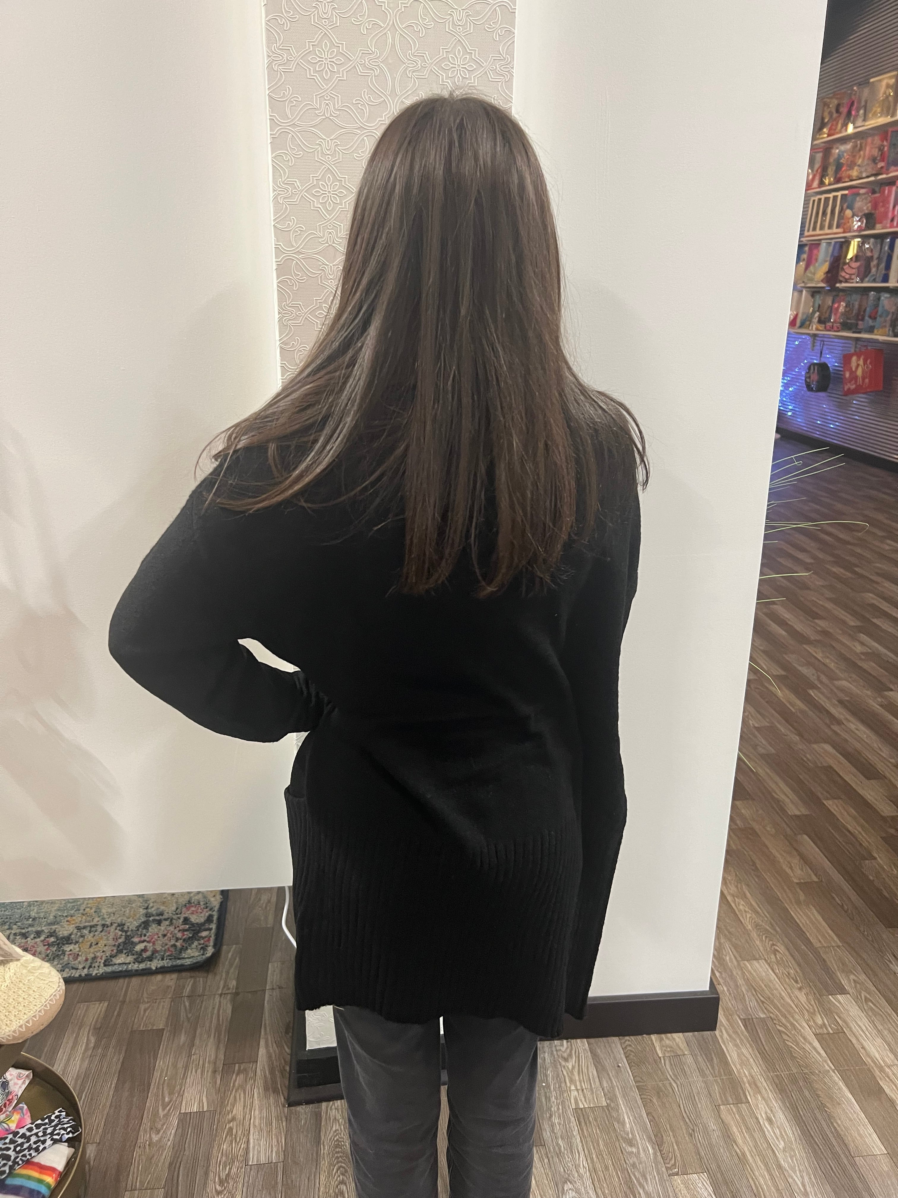 Black Long Sleeve Open Front with Pocket Sweater Cardigan - Athena's Fashion Boutique