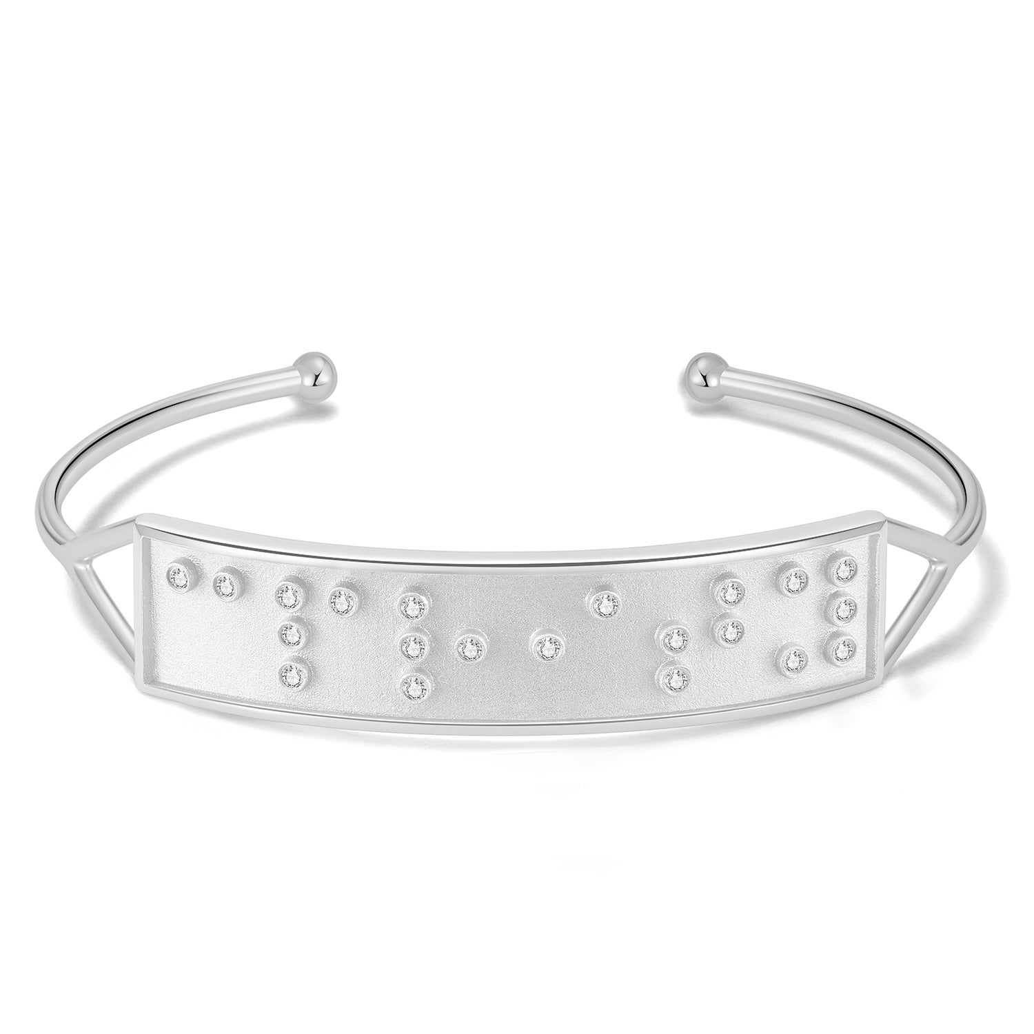 Touchstone Clarity Braille message in Crystals Cuff Silver