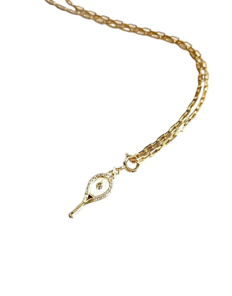 LoveMatch Tennis Racquet Clip On Charm Necklace Gold