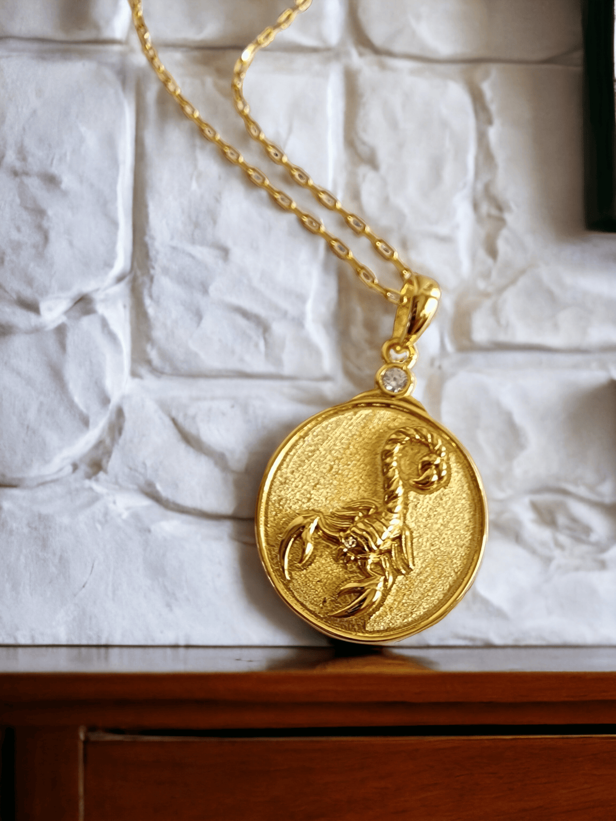 Gold Zodiac Scorpio Medallion Necklace