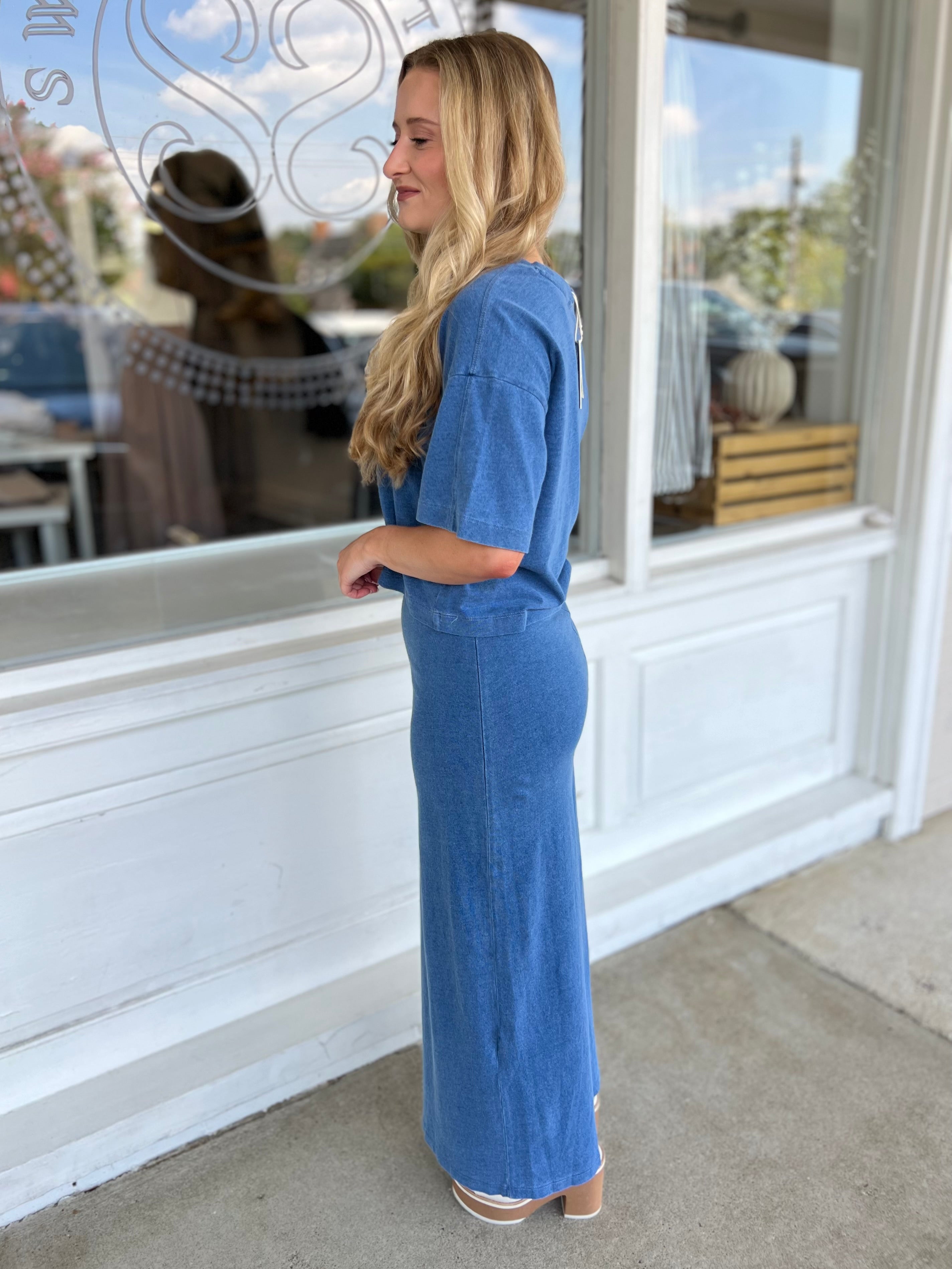 Z Supply | Gail Jersey Denim Midi Skirt | Sweetest Stitch