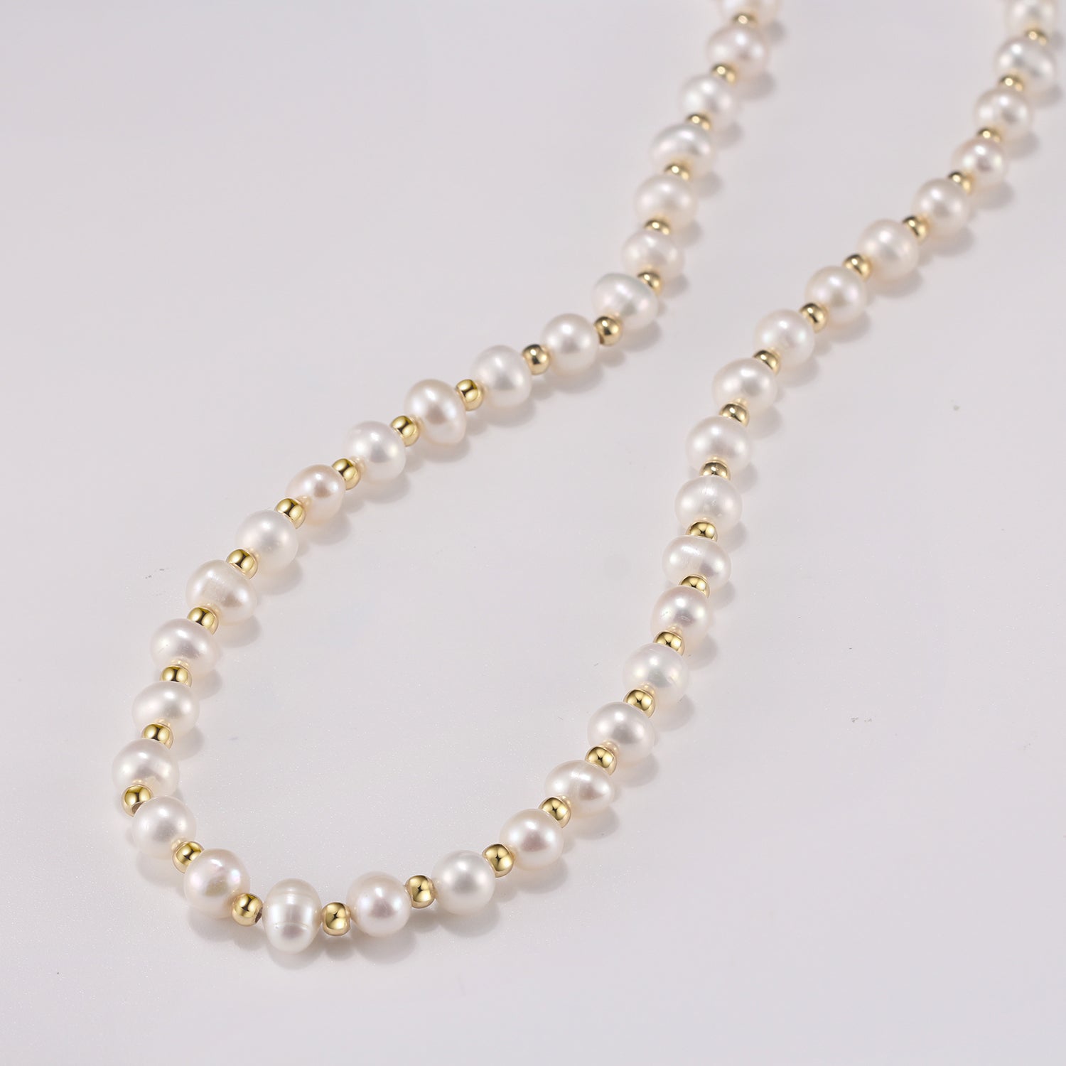 Pearly Choker Necklace with Small Gold Spacer Beads