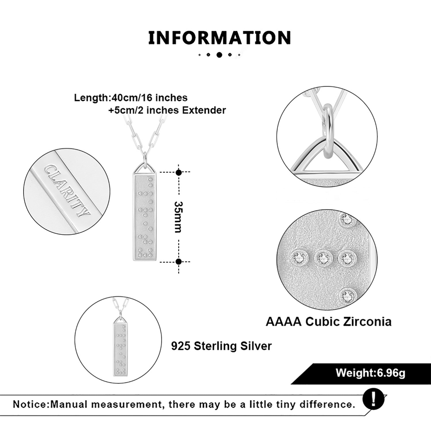 Braille hidden message necklace Clarity product details