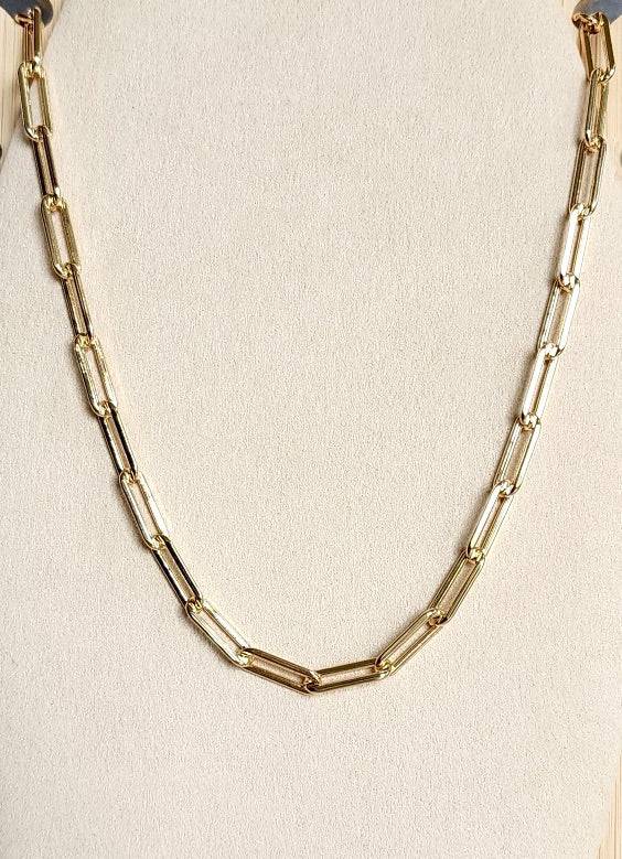 Gold Filled Medium Link Paper Clip Chain Necklace on white background