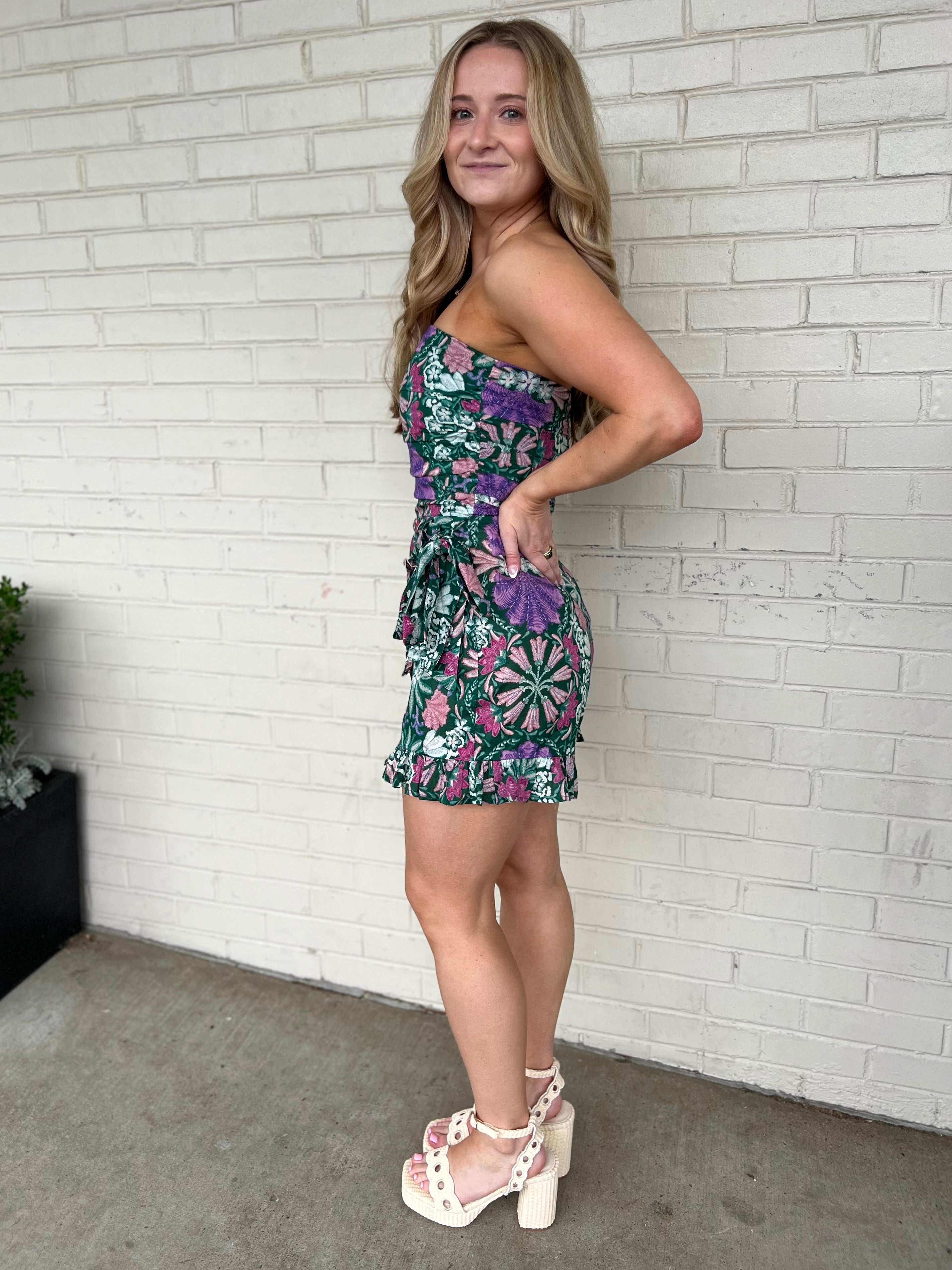 Olivaceous | Judy Strapless Print Romper | Sweetest Stitch Boutique