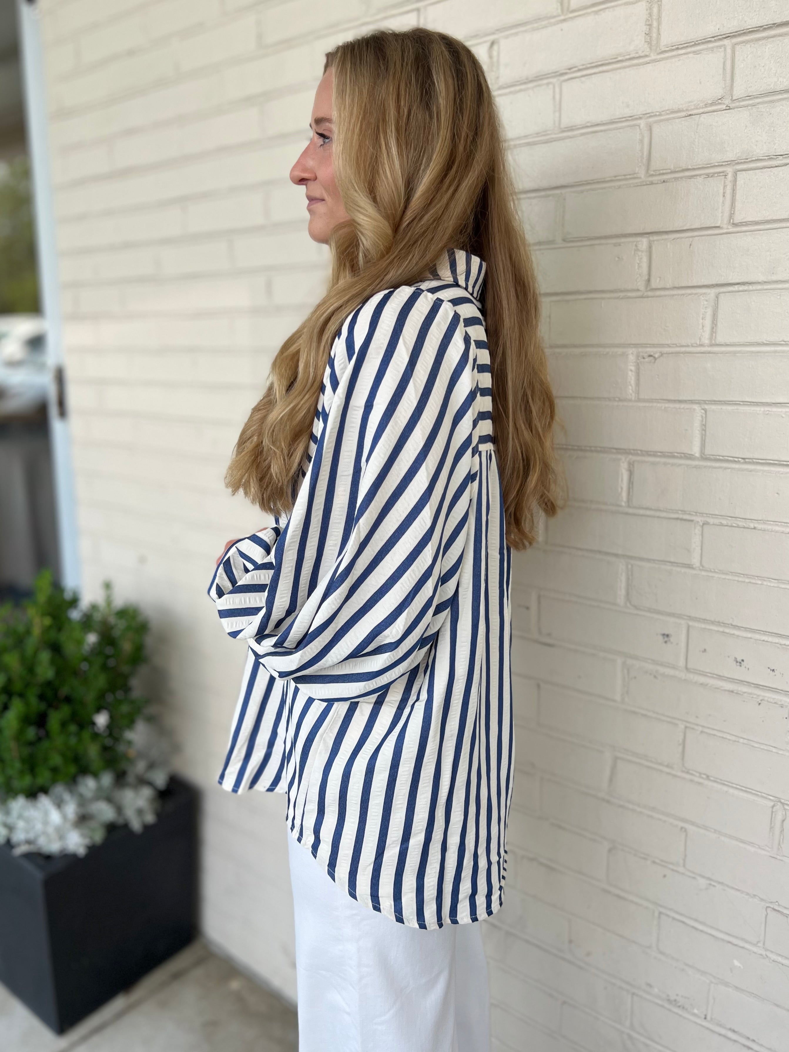 Entro | Esmerelda Striped Button Up Top | Sweetest Stitch Boutique