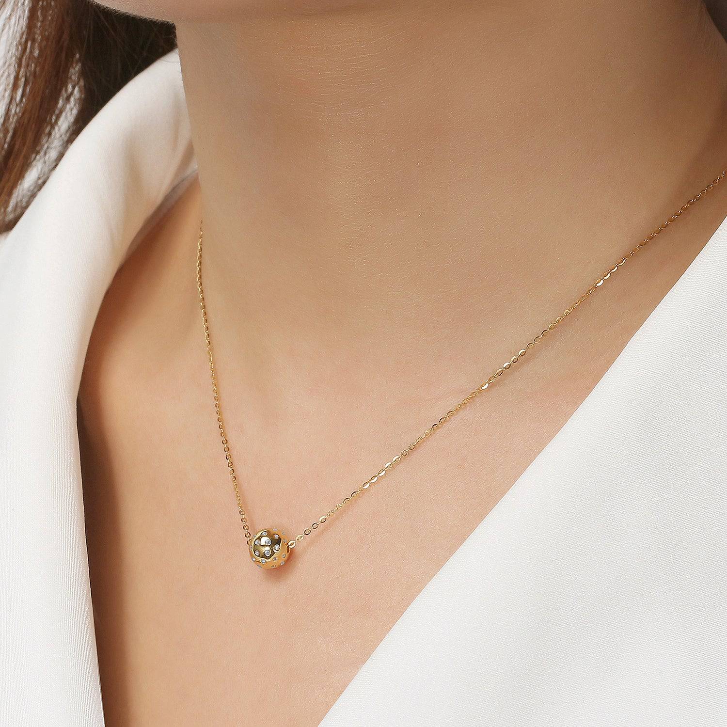 Pickleball Babe Belle BLING Ball Gold with Crystals Necklace on Model