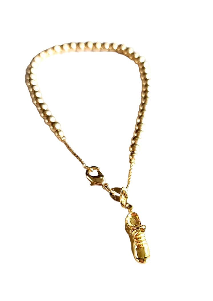 Tennis Shoe Petite Gold Ball Bracelet with Tennis Shoe Charm