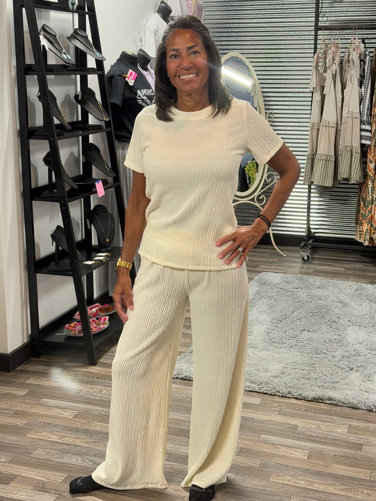Off White Tshirt and Wide Pants Lounge Set
