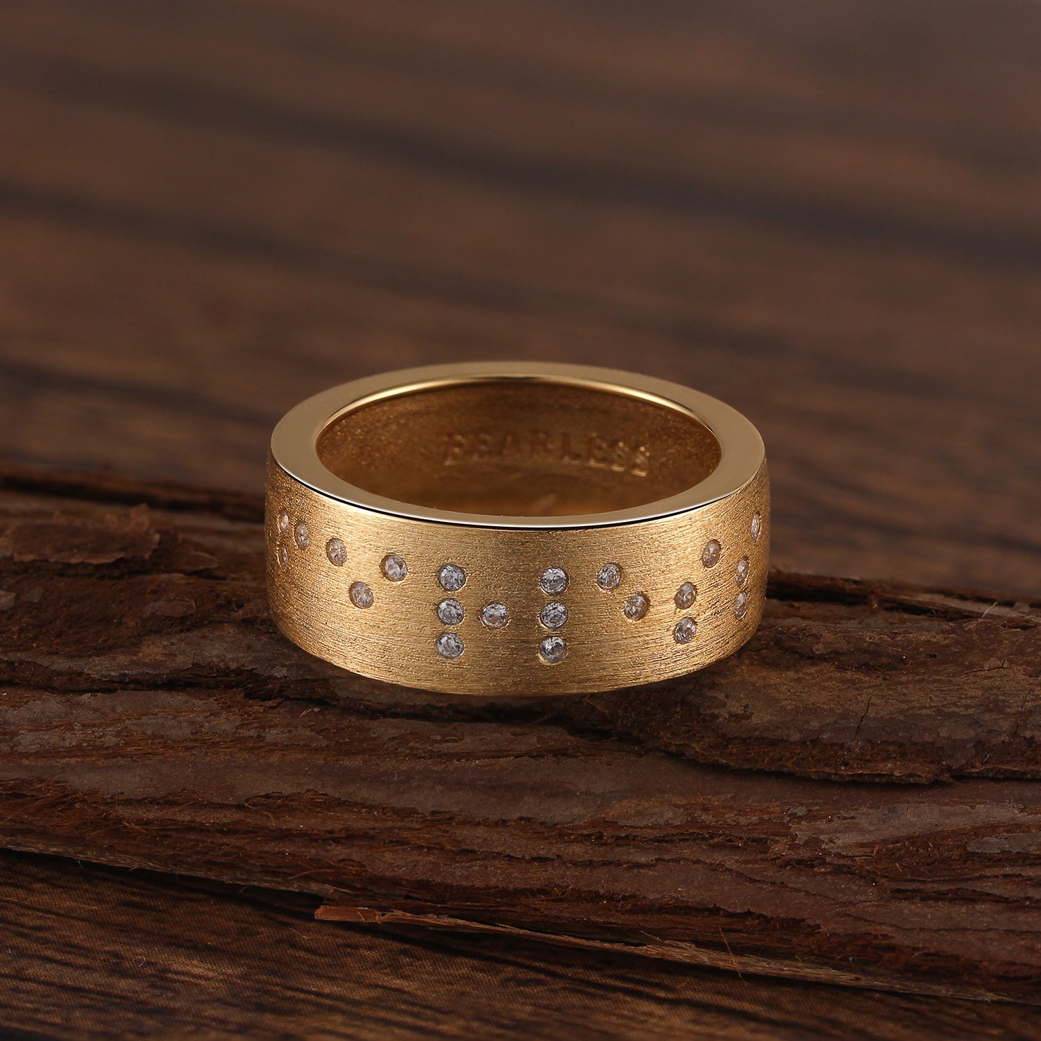 Touchstone Fearless Band Ring Brushed Gold with Braille Crystals