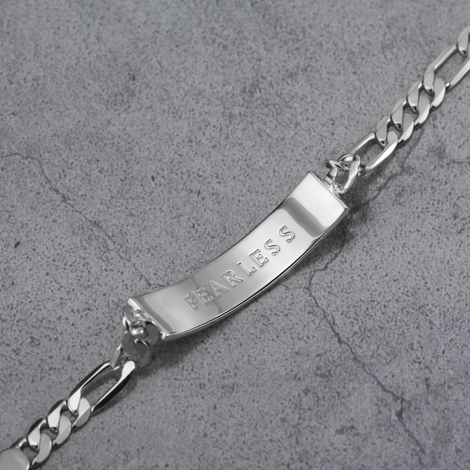 Touchstone 'Fearless' Engraved Inside ID Link Bracelet in Silver