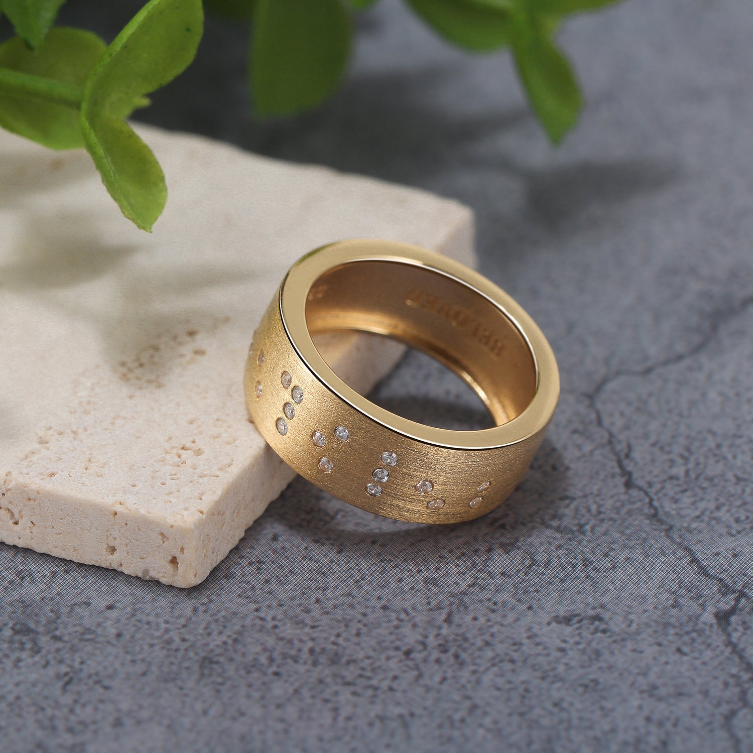 Touchstone Beloved Band Ring Brushed Gold with Braille Crystals