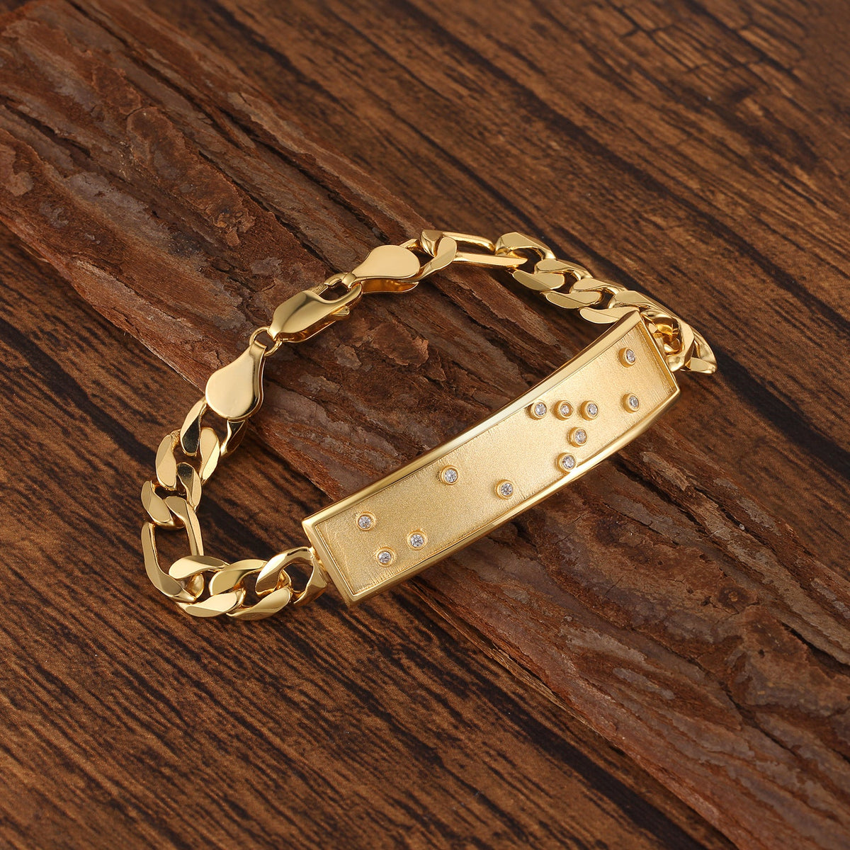 Touchstone 'HE>i' in Braille Crystals ID Link Bracelet in Gold