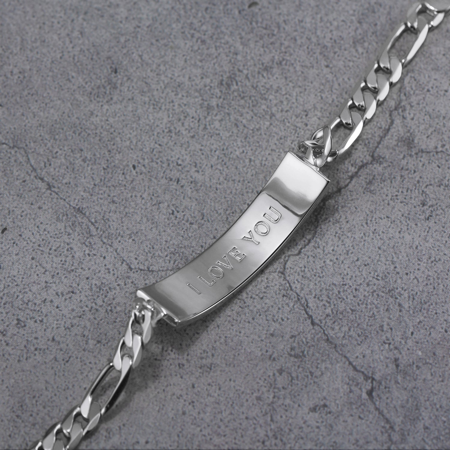 Touchstone 'I Love You' Engraved Inside ID Link Bracelet in Silver