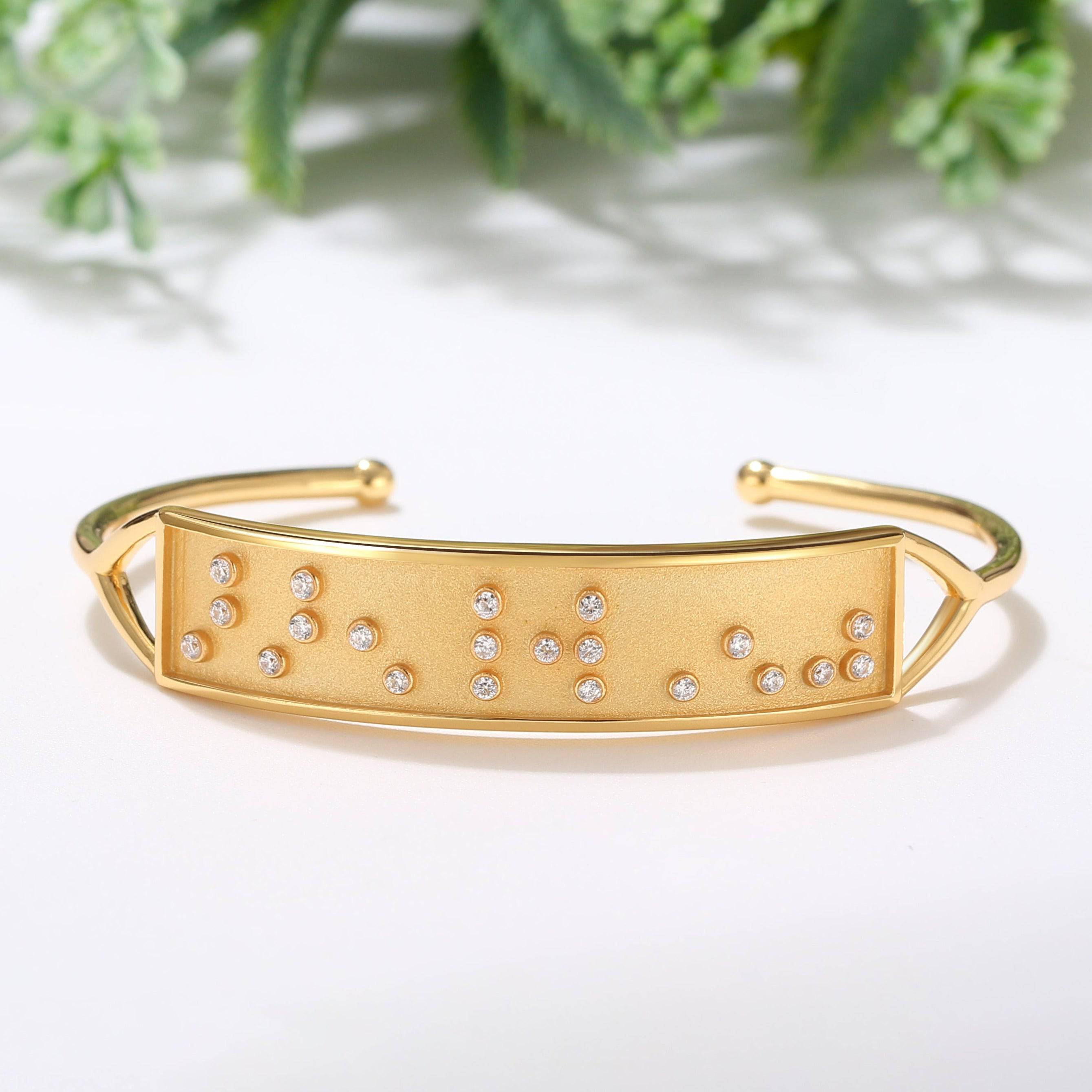 Touchstone Fearless Cuff Gold "Fearless" in Braille Crystals