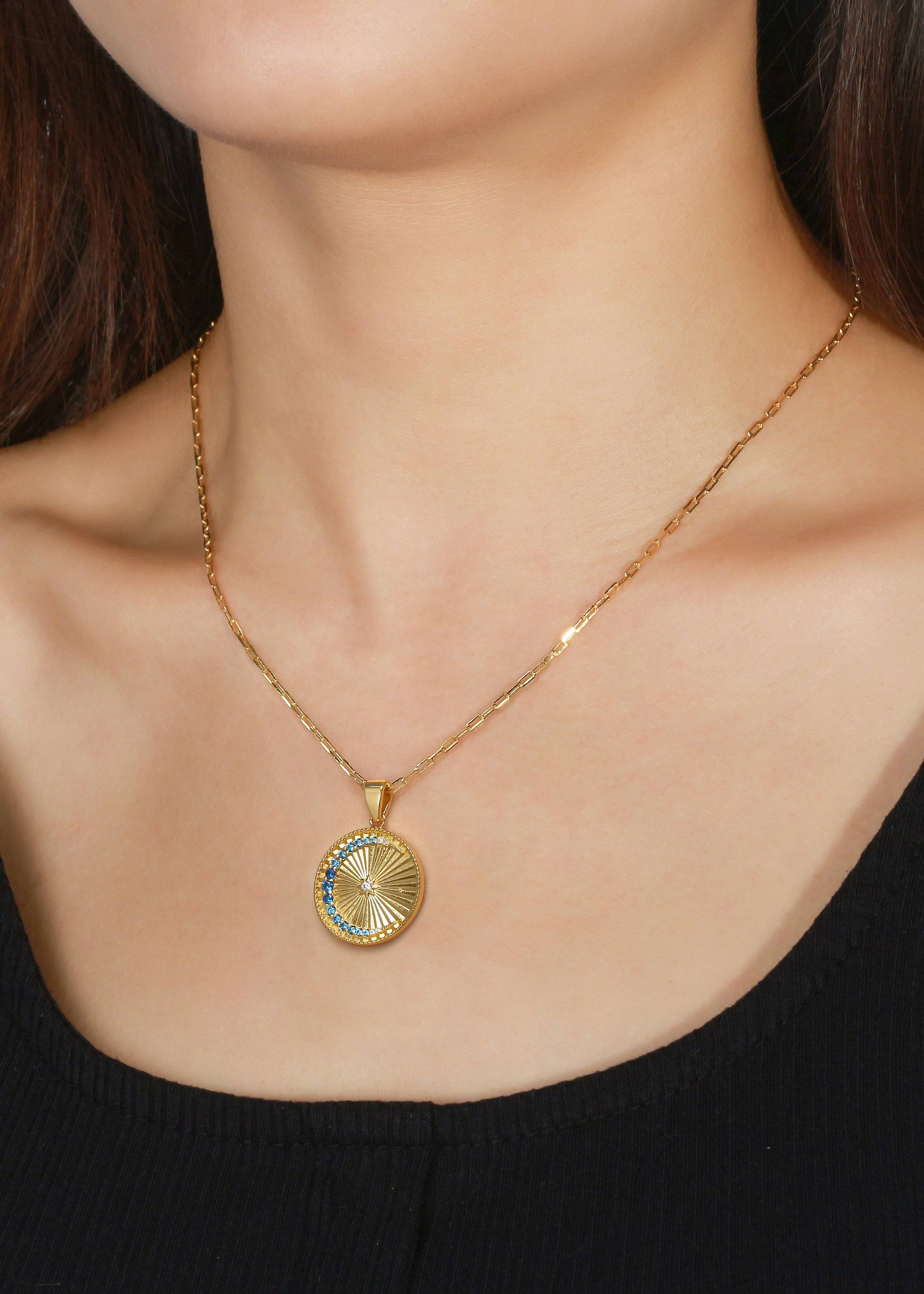 Saints and Saviors Over The Moon Blue Pendant Necklace on model