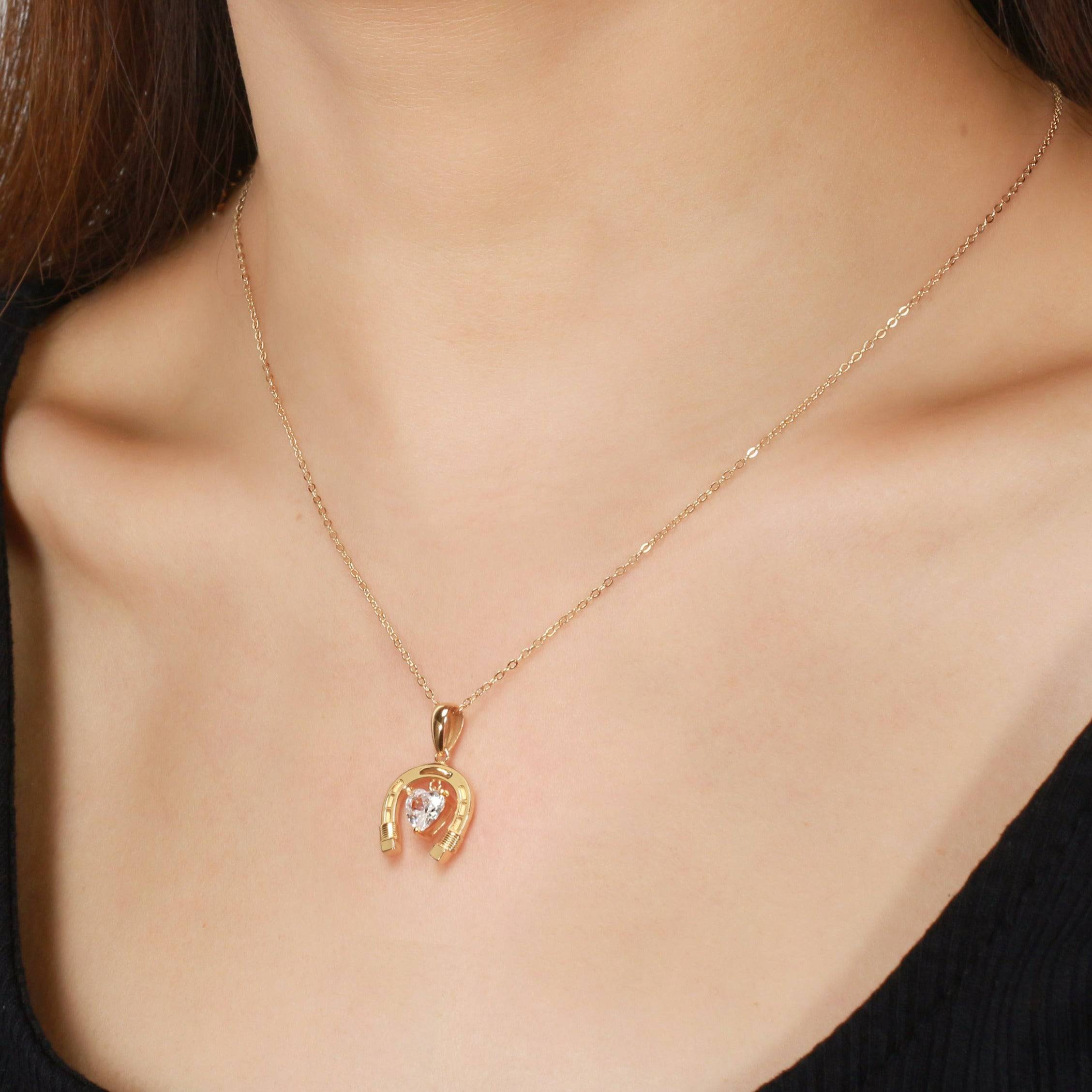 Saints and Saviors Lucky and Loved Birthstone Necklaces - 12 options - clear crystal shown on model