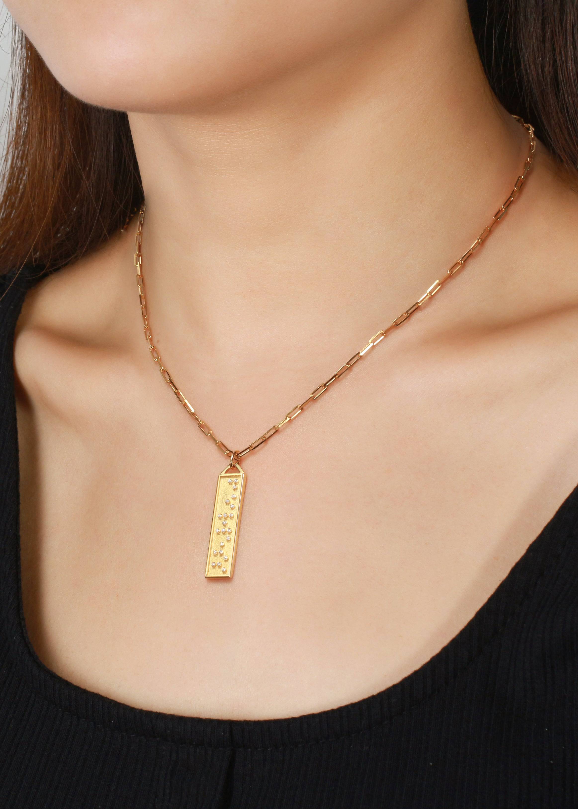 Touchstone Mon Amour Bar Necklace Gold on model